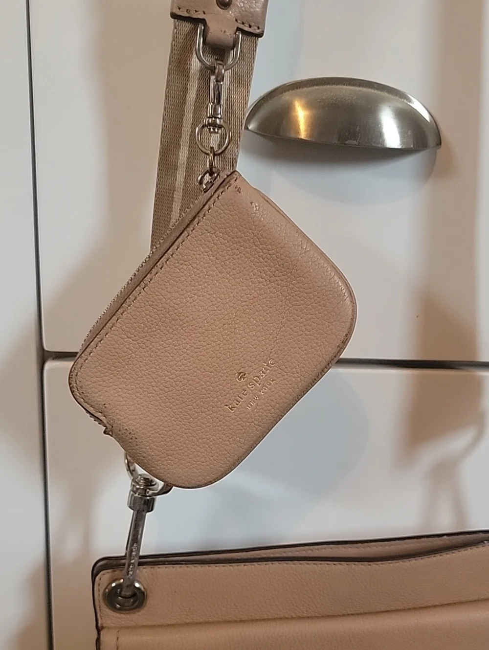 kate spade tan beige leather crossbody with detachable coin pouch